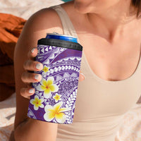 Plumeria Polynesian Purple Glitter Pattern 4 in 1 Can Cooler Tumbler