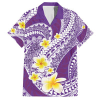 Plumeria Polynesian Purple Glitter Pattern Family Matching Long Sleeve Bodycon Dress and Hawaiian Shirt