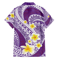 Plumeria Polynesian Purple Glitter Pattern Family Matching Off The Shoulder Long Sleeve Dress and Hawaiian Shirt