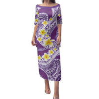 Plumeria Polynesian Purple Glitter Pattern Family Matching Puletasi and Hawaiian Shirt