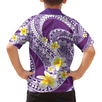 Plumeria Polynesian Purple Glitter Pattern Kid Hawaiian Shirt