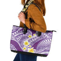 Plumeria Polynesian Purple Glitter Pattern Leather Tote Bag