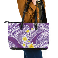 Plumeria Polynesian Purple Glitter Pattern Leather Tote Bag