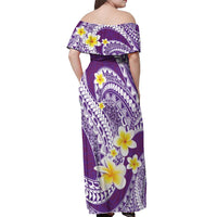 Plumeria Polynesian Purple Glitter Pattern Off Shoulder Maxi Dress