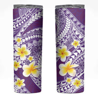 Plumeria Polynesian Purple Glitter Pattern Skinny Tumbler