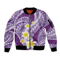 Plumeria Polynesian Purple Glitter Pattern Sleeve Zip Bomber Jacket