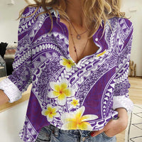 Plumeria Polynesian Purple Glitter Pattern Women Casual Shirt