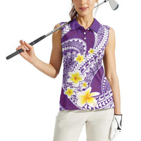 Plumeria Polynesian Purple Glitter Pattern Women Sleeveless Polo Shirt