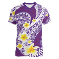 Plumeria Polynesian Purple Glitter Pattern Women V-Neck T-Shirt