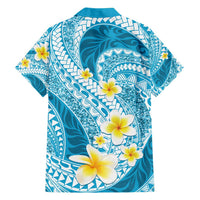 Plumeria Polynesian Sky Blue Glitter Pattern Family Matching Long Sleeve Bodycon Dress and Hawaiian Shirt