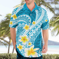 Plumeria Polynesian Sky Blue Glitter Pattern Hawaiian Shirt