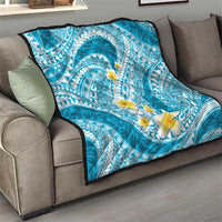 Plumeria Polynesian Sky Blue Glitter Pattern Quilt LT01 - Polynesian Pride