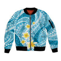 Plumeria Polynesian Sky Blue Glitter Pattern Sleeve Zip Bomber Jacket