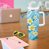 Plumeria Polynesian Sky Blue Glitter Pattern Tumbler With Handle LT01 - Polynesian Pride
