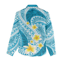 Plumeria Polynesian Sky Blue Glitter Pattern Women Casual Shirt