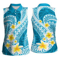 Plumeria Polynesian Sky Blue Glitter Pattern Women Sleeveless Polo Shirt