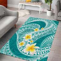 Plumeria Polynesian Teal Glitter Pattern Area Rug