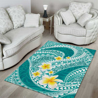 Plumeria Polynesian Teal Glitter Pattern Area Rug