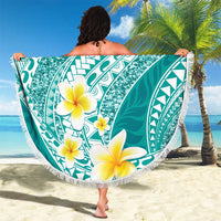 Plumeria Polynesian Teal Glitter Pattern Beach Blanket