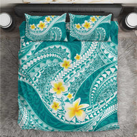 Plumeria Polynesian Teal Glitter Pattern Bedding Set