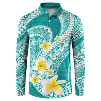 Plumeria Polynesian Teal Glitter Pattern Button Sweatshirt LT01 Teal - Polynesian Pride