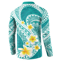 Plumeria Polynesian Teal Glitter Pattern Button Sweatshirt LT01 - Polynesian Pride