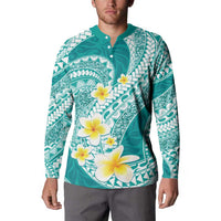 Plumeria Polynesian Teal Glitter Pattern Button Sweatshirt LT01 - Polynesian Pride