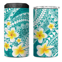 Plumeria Polynesian Teal Glitter Pattern 4 in 1 Can Cooler Tumbler