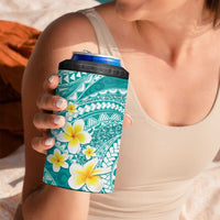 Plumeria Polynesian Teal Glitter Pattern 4 in 1 Can Cooler Tumbler