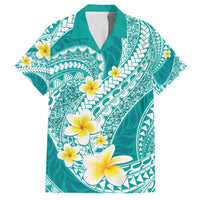 Plumeria Polynesian Teal Glitter Pattern Family Matching Tank Maxi Dress and Hawaiian Shirt LT01 Dad's Shirt - Short Sleeve Teal - Polynesian Pride