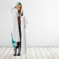 Plumeria Polynesian Teal Glitter Pattern Hooded Blanket