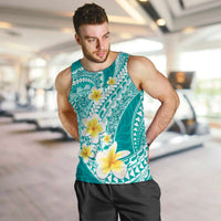 Plumeria Polynesian Teal Glitter Pattern Men Tank Top