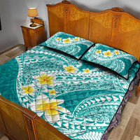 Plumeria Polynesian Teal Glitter Pattern Quilt Bed Set