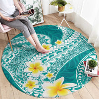Plumeria Polynesian Teal Glitter Pattern Round Carpet LT01 - Polynesian Pride