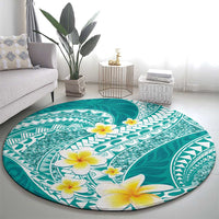 Plumeria Polynesian Teal Glitter Pattern Round Carpet LT01 - Polynesian Pride