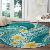 Plumeria Polynesian Teal Glitter Pattern Round Carpet LT01 - Polynesian Pride