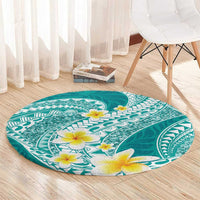 Plumeria Polynesian Teal Glitter Pattern Round Carpet LT01 - Polynesian Pride