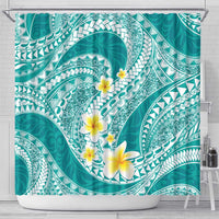 Plumeria Polynesian Teal Glitter Pattern Shower Curtain LT01 - Polynesian Pride