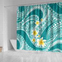 Plumeria Polynesian Teal Glitter Pattern Shower Curtain LT01 - Polynesian Pride