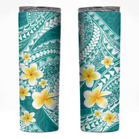 Plumeria Polynesian Teal Glitter Pattern Skinny Tumbler