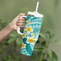Plumeria Polynesian Teal Glitter Pattern Tumbler With Handle LT01 - Polynesian Pride