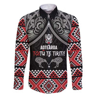 Aotearoa Toitu Te Tiriti Waitangi Family Matching Tank Maxi Dress and Hawaiian Shirt Proud To Be Maori LT01 Dad's Shirt - Long Sleeve Black - Polynesian Pride