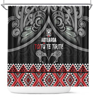 Aotearoa Toitu Te Tiriti Waitangi Shower Curtain Proud To Be Maori LT01 Black - Polynesian Pride