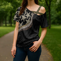Beige Polynesian Starfish Unique Pattern Cross Shoulder Shirt LT01 - Polynesian Pride
