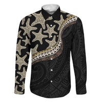 Beige Polynesian Starfish Unique Pattern Family Matching Long Sleeve Bodycon Dress and Hawaiian Shirt