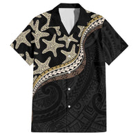 Beige Polynesian Starfish Unique Pattern Family Matching Off Shoulder Maxi Dress and Hawaiian Shirt