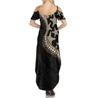 Beige Polynesian Starfish Unique Pattern Family Matching Summer Maxi Dress and Hawaiian Shirt