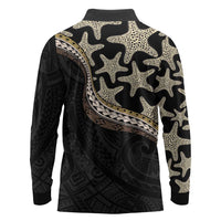 Beige Polynesian Starfish Unique Pattern Long Sleeve Polo Shirt