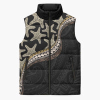 Beige Polynesian Starfish Unique Pattern Sleeveless Puffer Jacket