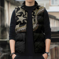 Beige Polynesian Starfish Unique Pattern Sleeveless Puffer Jacket